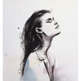 thumbnail image 2 of Atelier B Art Studio 26x27 White Modern Wood Framed Museum Art Print Titled - Watercolor Beautiful Woman with Raven Hair, 2 of 4