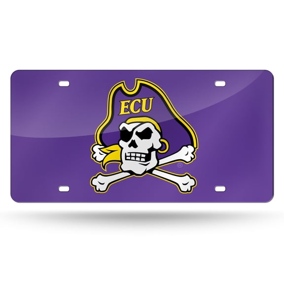 East Carolina NCAA Pirates Purple Mirror Look Acrylic License Plate Laser Tag