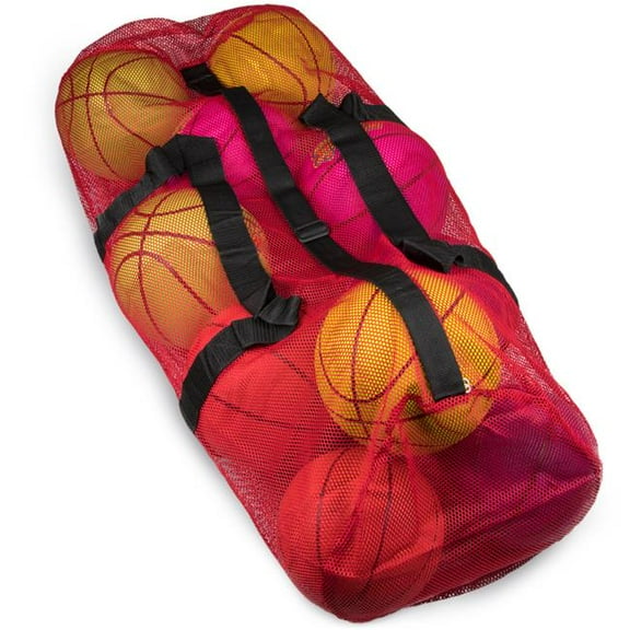 39 in. Mesh Sports Ball Bag with Strap - Red