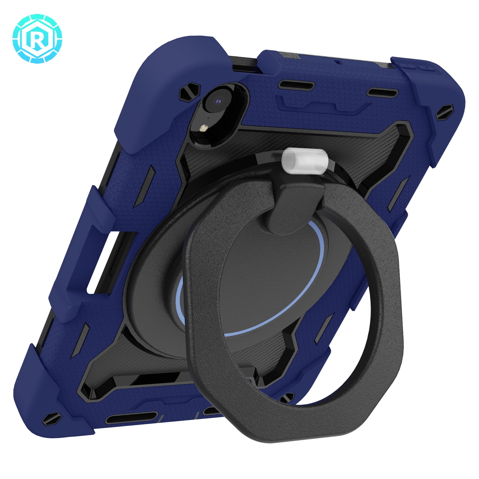 3-in-1 Case for Apple iPad Mini 2021 (8.3 Inch, 6th Generation) Tablet - Shockproof Drop Proof Rugged Cover, Built-in Pencil Holder /Kickstand /Handle, Protective Hard Shell (Dark Blue)