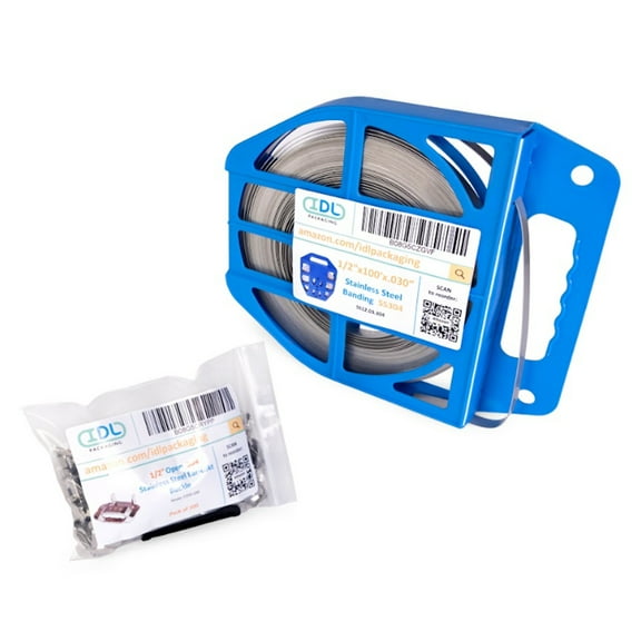 IDL Packaging Refill for 1/2" Stainless Steel 304 Banding Kit – 1/2" x 0.03" x 100' Stainless Steel 304 Banding Coil 100 Stainless Steel Ear-Lokt Buckles