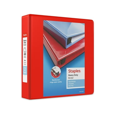 Staples Heavy Duty 2" 3-Ring View Binder with D-Rings and Four Interior Pockets Red  3/Pack