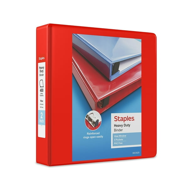 Staples Heavy Duty 2" 3Ring View Binder with DRings and Four Interior