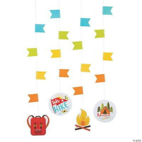 Fun Express Camp Party Hanging Cutouts - Vibrant Outdoor Adventure Theme Party Decor for Birthdays Camps & Special Occasions - Perfect for Kids Celebrations & Fun-Themed Events - 12 Pieces