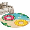 thumbnail image 2 of Area Rug 48in, Summer Ocean Tropical Leaves Floor Carpet Living Room Rug, Cartoon Swimming Circle Non-Slip Welcome Mat Indoor Rugs for Bedroom Dining Room, 2 of 9