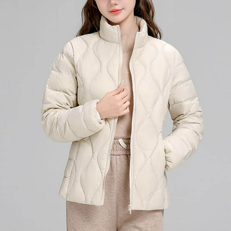 Busydd Winter Coats for Women Solid Color Long Sleeve Puffer