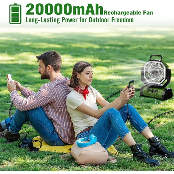 Rechargeable Portable Camping Fan 20000mAh Battery Powered Outdoor Fans with LED Lantern Light USB Charging