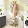 thumbnail image 5 of Heavy Duty Clothing Rack with Wheels,Modern Garment Rack with 3 Metal Shelves, 71.8Inches Display Rack for Hanging Clothes, Hanging Rod for Small Space,Gold, 5 of 14