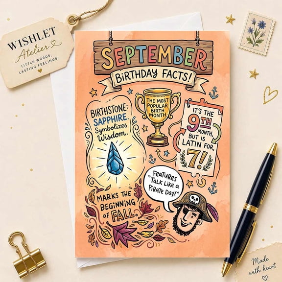 September Birthday Facts Greeting Card - Colorful and Fun Card for Birthday Celebrations