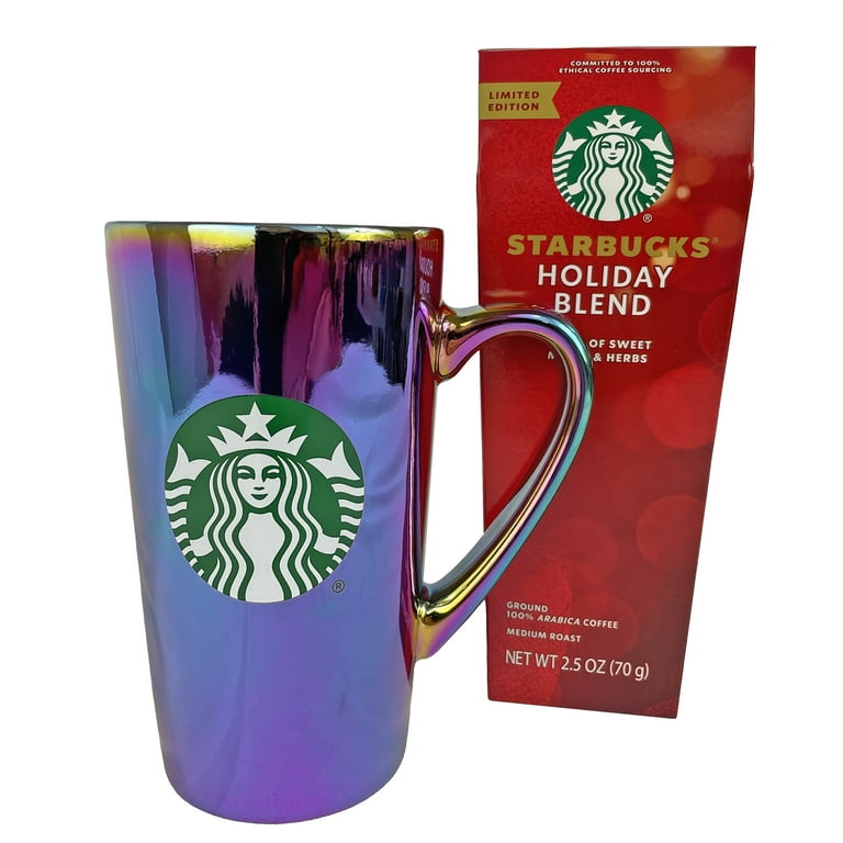 Starbucks Holographic Seasonal Latte Mug with 2.5oz Holiday Blend Ground  Coffee Gift Set 