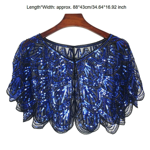 Raenseen Boléros Vintage à Paillettes pour Femmes, Cardigan à Paillettes pour Robe de Soirée, Cape de Couverture, Noir Bleu, Taille Unique
