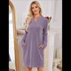 thumbnail image 5 of Vestido Informal de Larga con Bolsillos y Cuello en V para Mujer, Holgado, para Otoño e Invierno Púrpura S, 5 of 9