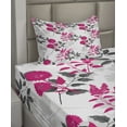 thumbnail image 2 of Ambesonne Floral Fitted & Top Sheet Set with Sham, Nostalgic Leaf and Flowers, Magenta Dark Grey White, 2 of 4