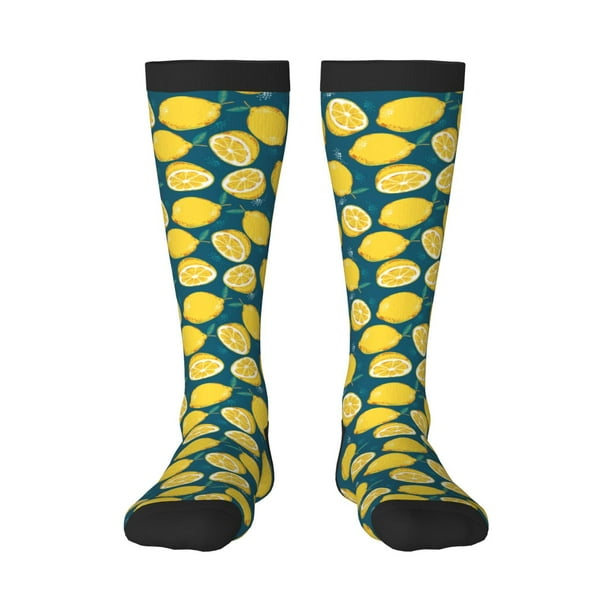 Fotbe Lemon Calcetas Divertidas Estampadas para Hombre y Mujer, Calcetas de Algodón hasta la Rodilla para Caminar, Correr, Enfermería y Embarazo