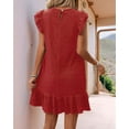 thumbnail image 6 of Summer Dresses for Women Round Neck Cap Sleeve Ruffle Hem Casual Smock Mini Dress Red M, 6 of 7