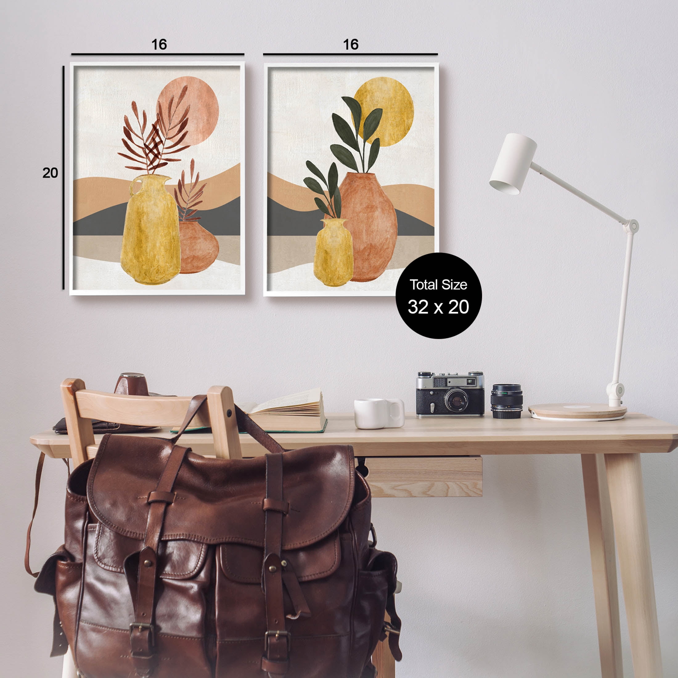 Boho Botanical Sprigs Landscape Botanical & Floral Graphic Art White Framed Art Print Wall Art, Set of 2