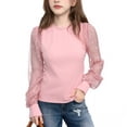 thumbnail image 4 of KAUOD Girls Tulle Long Sleeve Shirt Crew Neck Lace Sequins Soft Summer Pullover Tops Teen Kids Cute Loose Fit T Shirt Outfits, 4 of 4