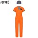 thumbnail image 2 of Disfraz de prisionero para niños, mono de rayas con sombrero, uniforme de prisión para reclusos, disfraz de cosplay de Jailbird para fiesta temática, 2 of 5
