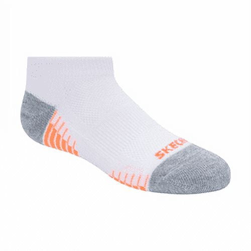 Skechers Kids Girls' 6 Pack 1/2 Terry Low Cut Socks, White/Grey, 7-8.5