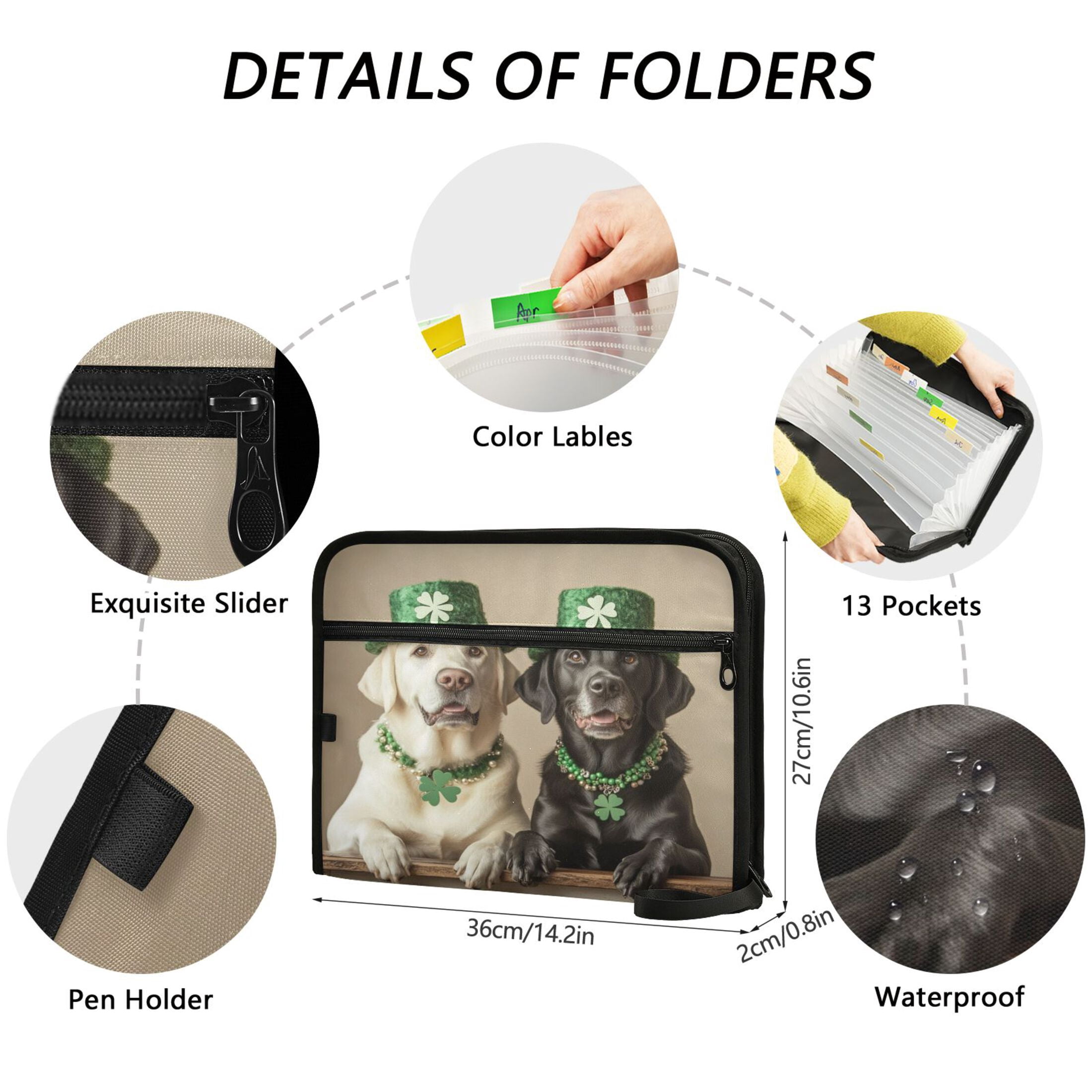 WOBOGO St Patricks Labrador Expanding File Folder Letter Size Accordion Filing Organizer 13 Pocket Separate Organ Pocket