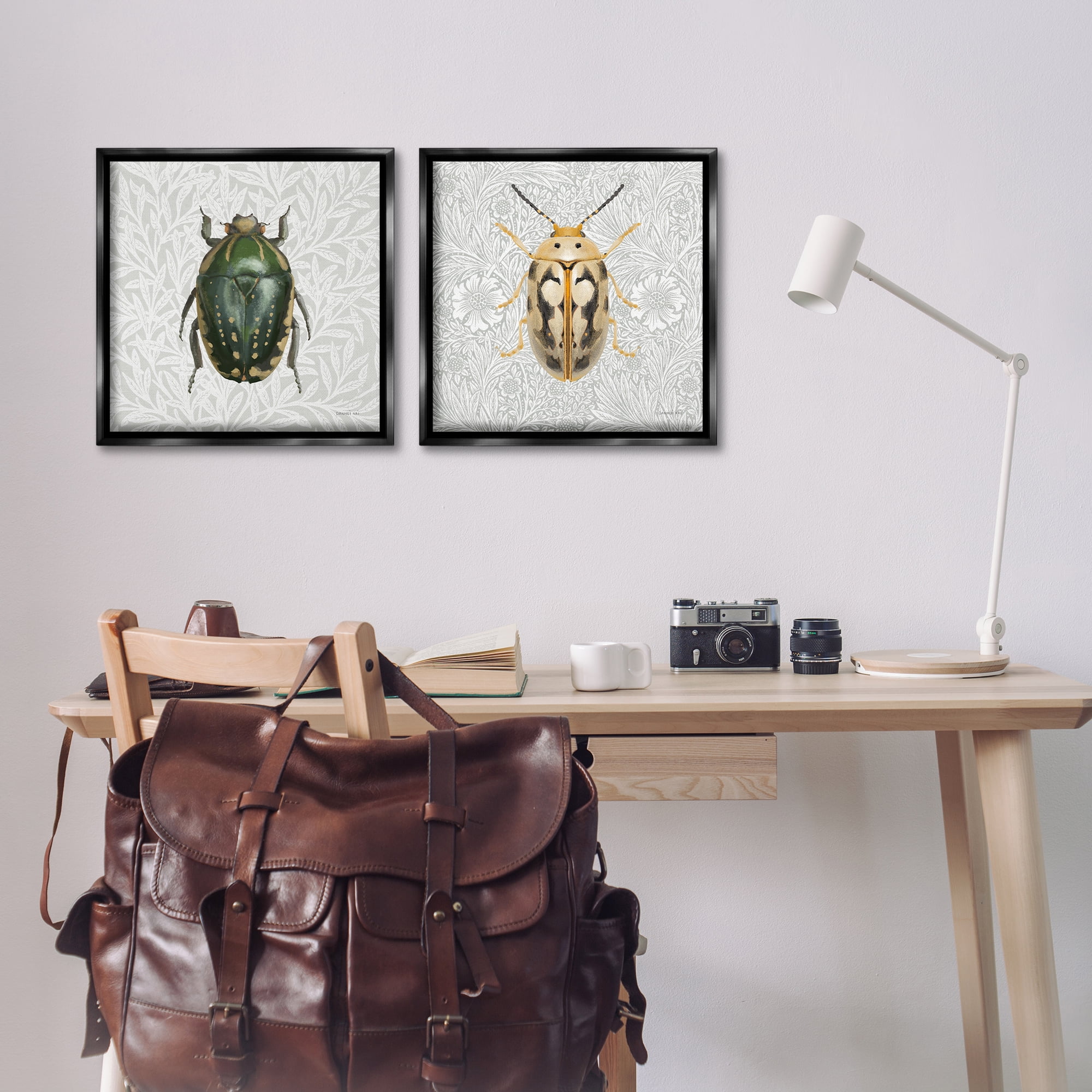 Stupell Industries Beetle Insect Portrait Animals Painting Black Floater Framed Canvas Art Print Wall Art, 18 x 18, Set of 2