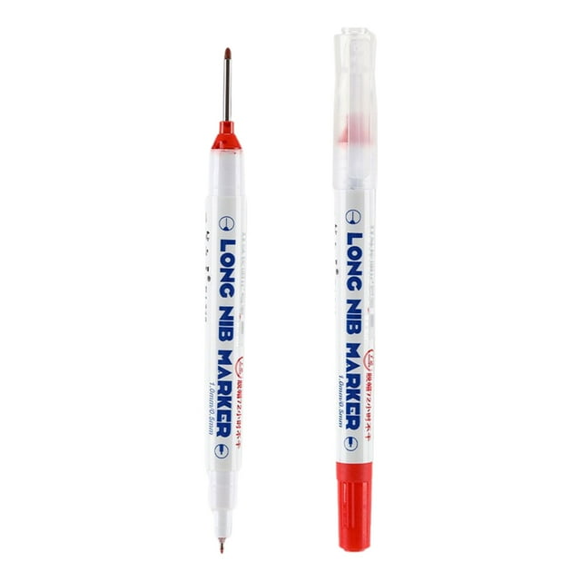 Red Deep Reach Marking Pen - 3" Extended Tip Carpenter Marker for Woodworking Plumbing, Oil-Based Ink with 1.5Ml Capacity, Construction Grade Writing Tool for Professionals (Black/Red/Blue)