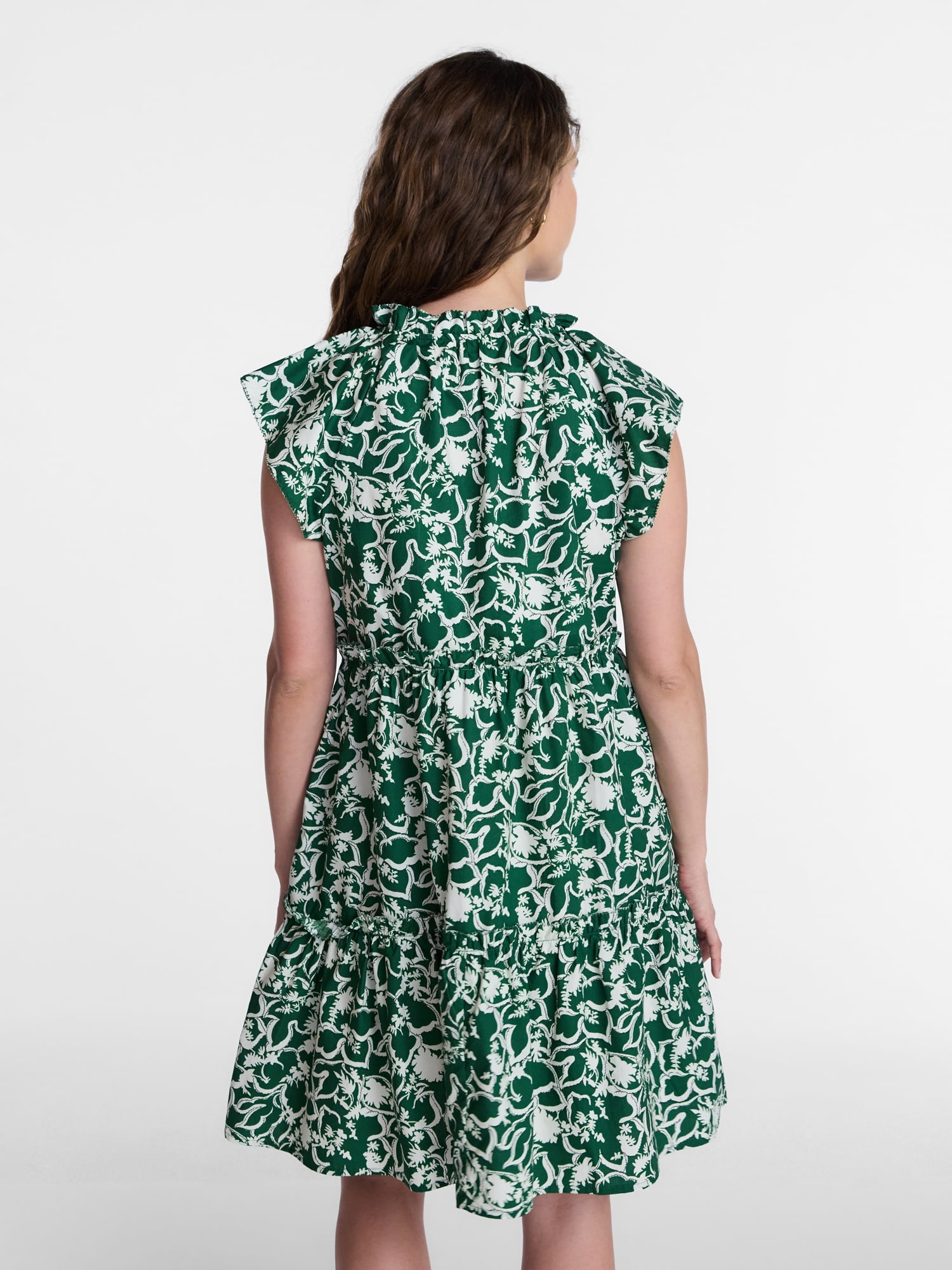 Time and Tru Women's and Women's Plus Tiered Cotton Mini Dress with Flutter Sleeves, Sizes XS-4X