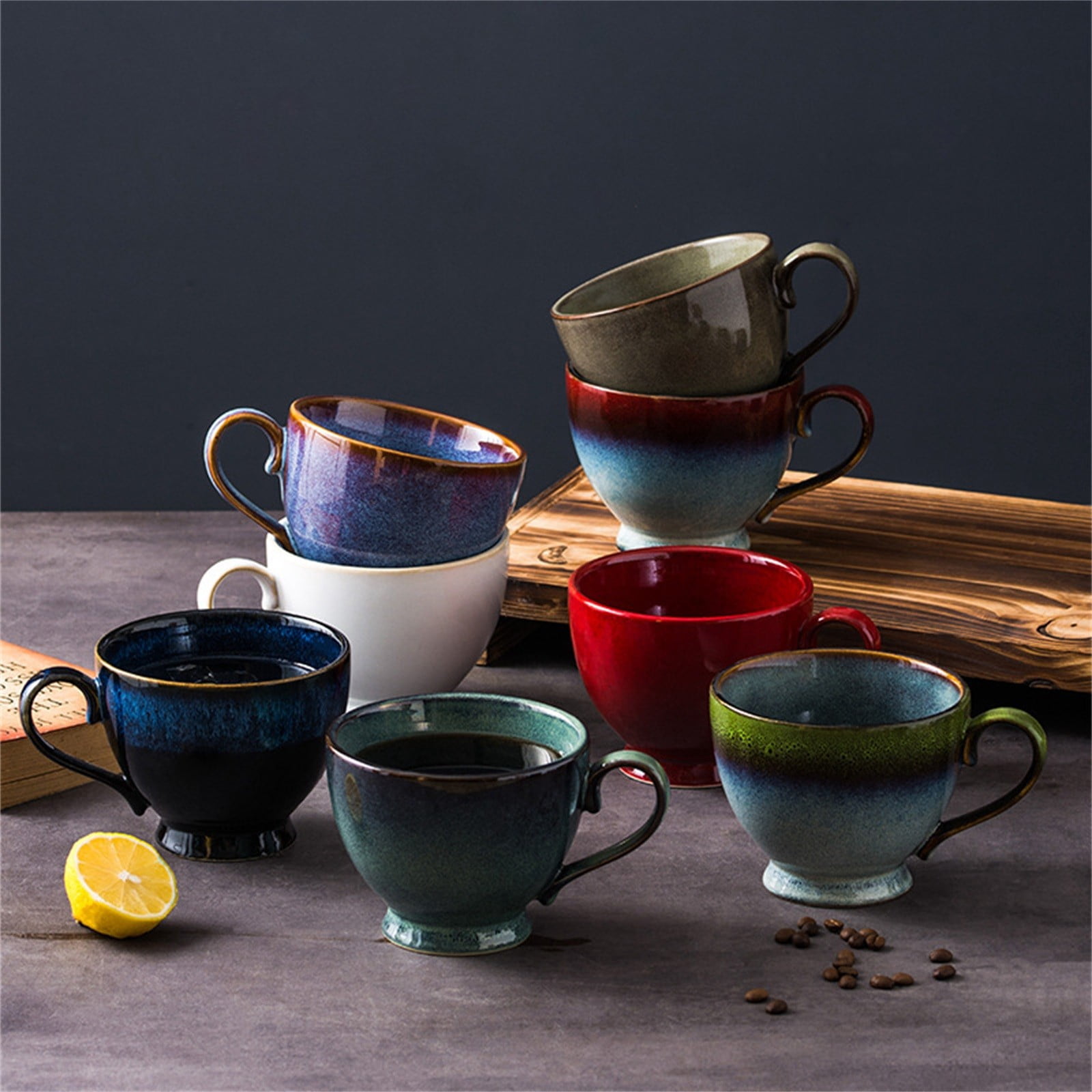 TERESA'S TEASET Ceramic Coffee Mugs Set Of 4, 14 Oz Tea Cups With Handle, Unique