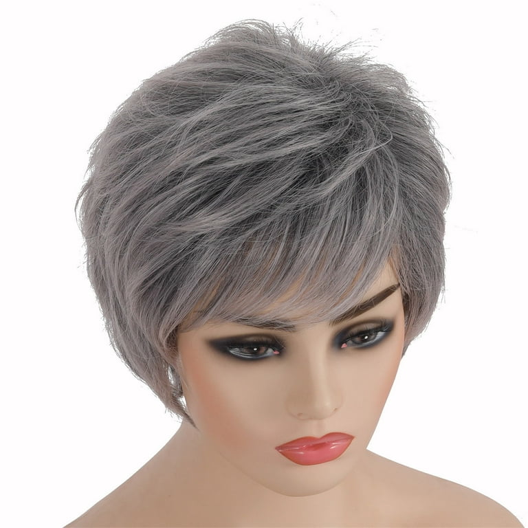 Gray human hair wigs with bangs top