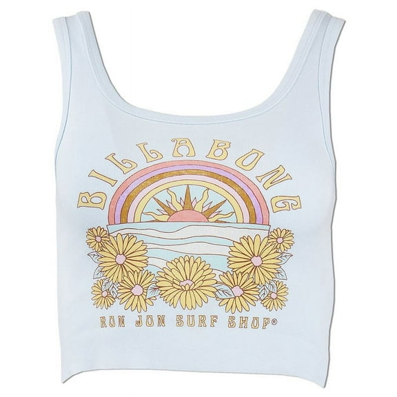 Billabong Women's X Ron Jon Surf Shop Sunlight Dreaming Cropped Tank Top Tee T-Shirt (X-Small, Baby Blue)