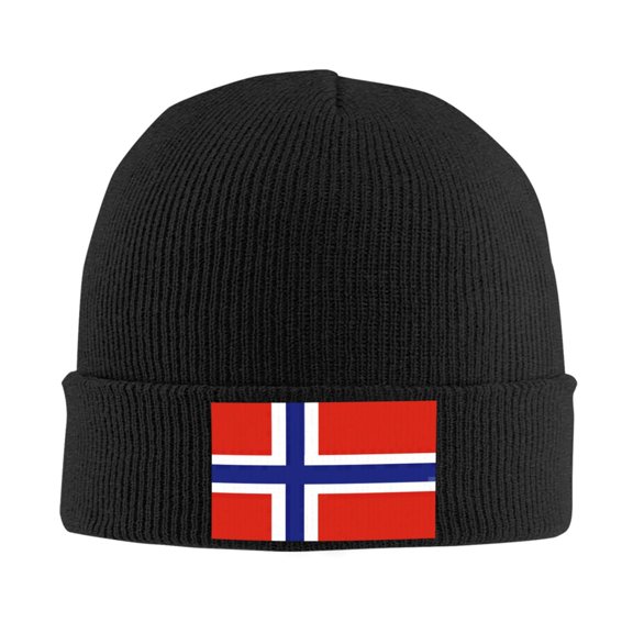 Norwegian Flag Beanie Hat Knit Hat Skull Cap for Men Women Winter Hat Black