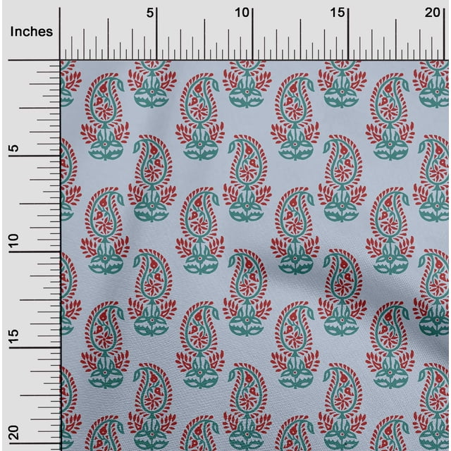 oneOone Cotton Flex Light Grayish Blue Fabric Paisley Block Sewing Craft Projects Fabric Prints By Yard 40 Inch Wide