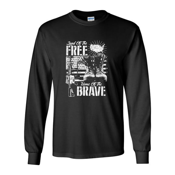 U.S Military Land of the Free Home of the Brave Unisex Long Sleeve T-shirt-Black-small