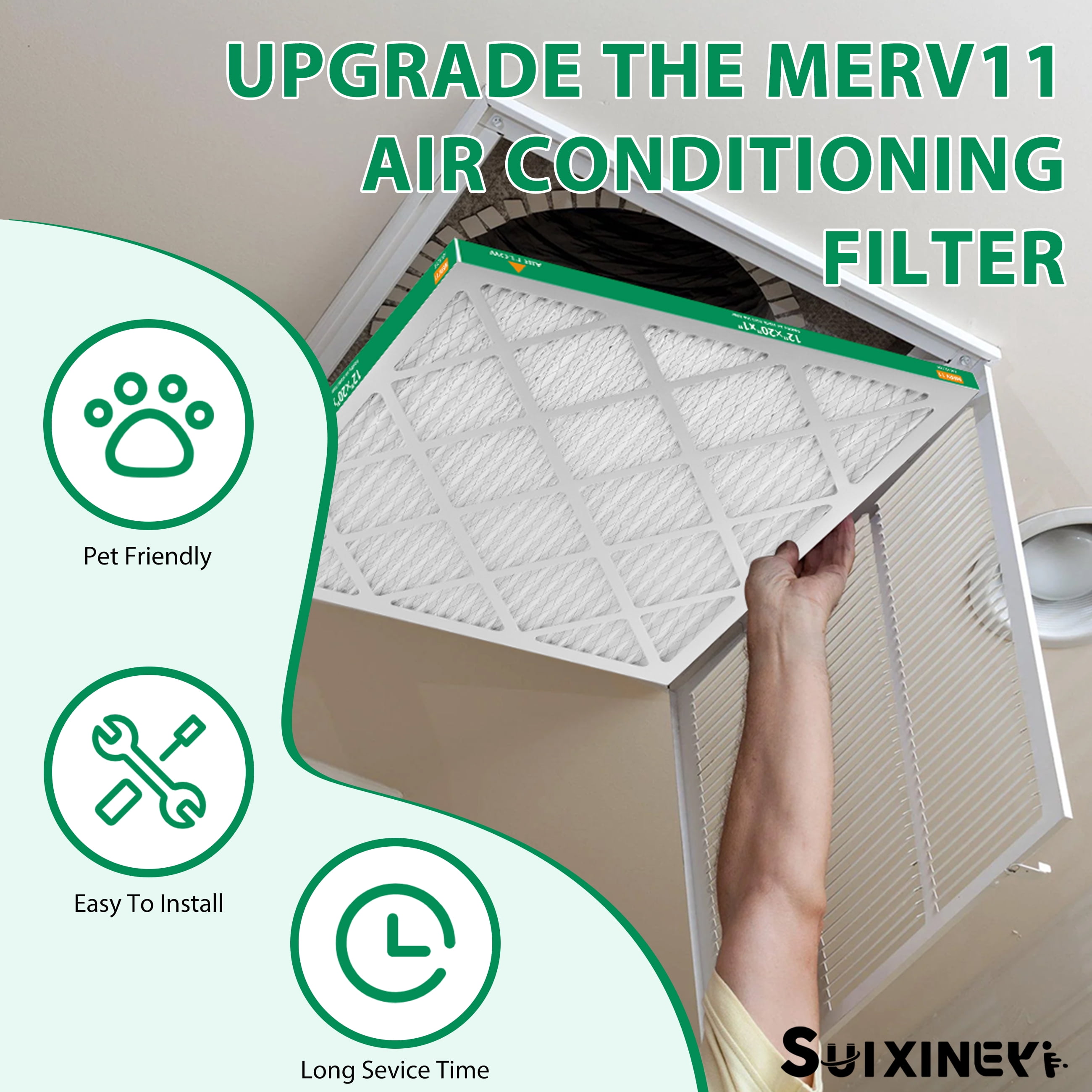 SUIXINEYI AC Filters 20X20X1 Furnace Air Filter, Pleated HVAC Air Filter MERV 11 MPR 1000, Allergen Defense,4 Filters
