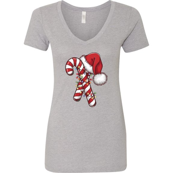 Inktastic Red and White Candy Cane Santa Christmas Funny Xmas Lights Women's V-Neck T-Shirt