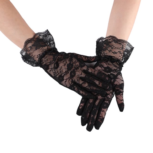 Jygee 1 par de guantes de encaje, hermosos adornos para ropa de mujer, accesorios de moda para vestidos cortos, bodas, disfraces y fiestas, color negro