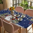 thumbnail image 3 of Navy Blue Christmas Table Cloths for 5 Foot Rectangle Tables, Snowman Xmas Tree Ball Snowflake Winter Patio Waterproof Elastic Fitted Tablecloths, Washable Rectangular Table Cover for Camping, 3 of 8