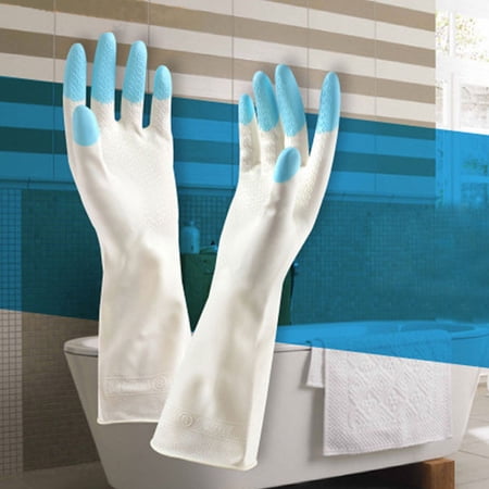 Long Latex Gloves 2 Pair Kitchen Gloves Dishwashing Gloves Unique Design Reusable FREE Eyeglass Poucy by iSupportPosture (Blue)