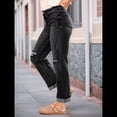 thumbnail image 4 of Pantalones Vaqueros Boyfriend Rectos de Tiro Medio para Mujer, de Mezclilla Elástica y Rasgada, A . Negro S, 4 of 8