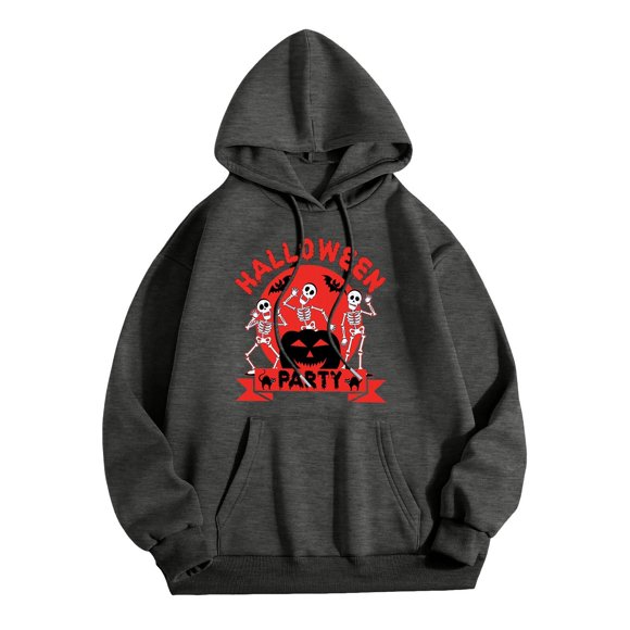 LUOGENLI Hoodies for Men Pullover Graphic Design Halloween Pullover Hoodie Long Sleeve Casual Sweatshirt with Graphic Print for Fall Season Comfort Fit Hoodies for Men Pack Black Dark Gray Size XL