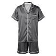 thumbnail image 5 of Cozy Couple Pajamas Set Short Sleeve Collar Button Down Tops with Side Slit Short Pants Sleepwear for Women Grey,XL, 5 of 7