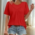 thumbnail image 2 of Rvasteizo Womens Summer Short Sleeve Round Neck Blouses Shirts Solid Color Short Sleeve Round Neck Pleated Stretch Fabric Top, 2 of 5