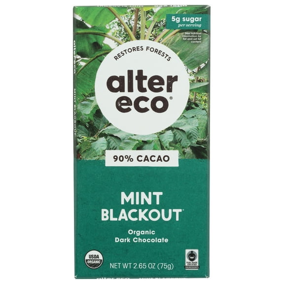 Pack of 12, Alter Eco Mint Blackout Organic Dark Chocolate, 2.65 oz