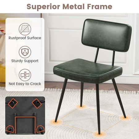 Costway Dining Chairs Set of 2 with PU Leather Cover Filled Sponge Waterfall Seats - Green