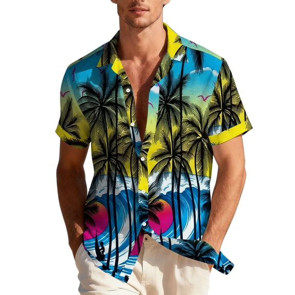 HomeDM Mens Hawaiian Shirt Summer Beach Short Sleeve Floral Button Down Vacation Tops Tropical Shirt M-3XL