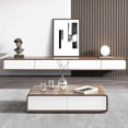 thumbnail image 2 of POVISON 94" Floating TV Stand for 80 Inch TV, Fully Assembled Modern Wall Mounted Entertainment Center with 4 Large Drawers, Extra Wide Media Console – Walnut & White, 2 of 12
