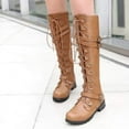thumbnail image 3 of Women's PU Leather Riding Platform Knee High Boots Lace Up Winter Lug Sole Gothic Motorcycle Combat Boots, 3 of 6