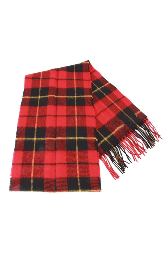 Bowhill Wallace Modern Lambswool Tartan Scarf - Red/Green/Yellow