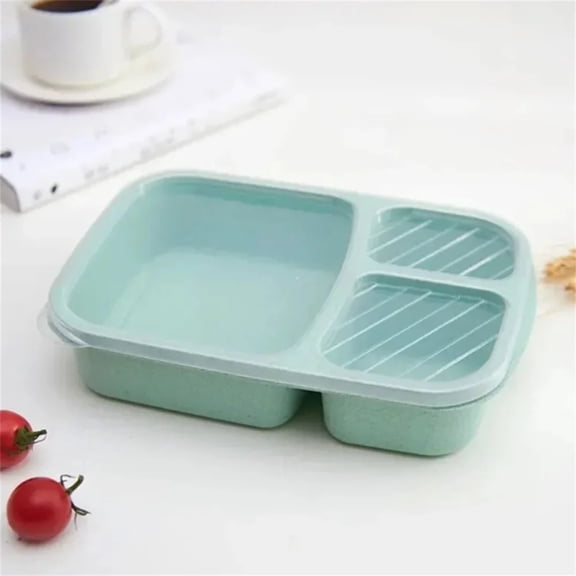 Bento Lunch Box 3-Compartment, Wheat Straw Meal Prep Containers with Lids for Lunch and Travel, 9.1x6.7x2.2in, 1-Pack