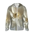 thumbnail image 1 of KLL Élégant Imprimé Fleur Ivoire Hommes Femmes UPF 50+ Protection Solaire Veste à Capuche Manches Longues Pêche Randonnée Performance Chemise-3TG, 1 of 7